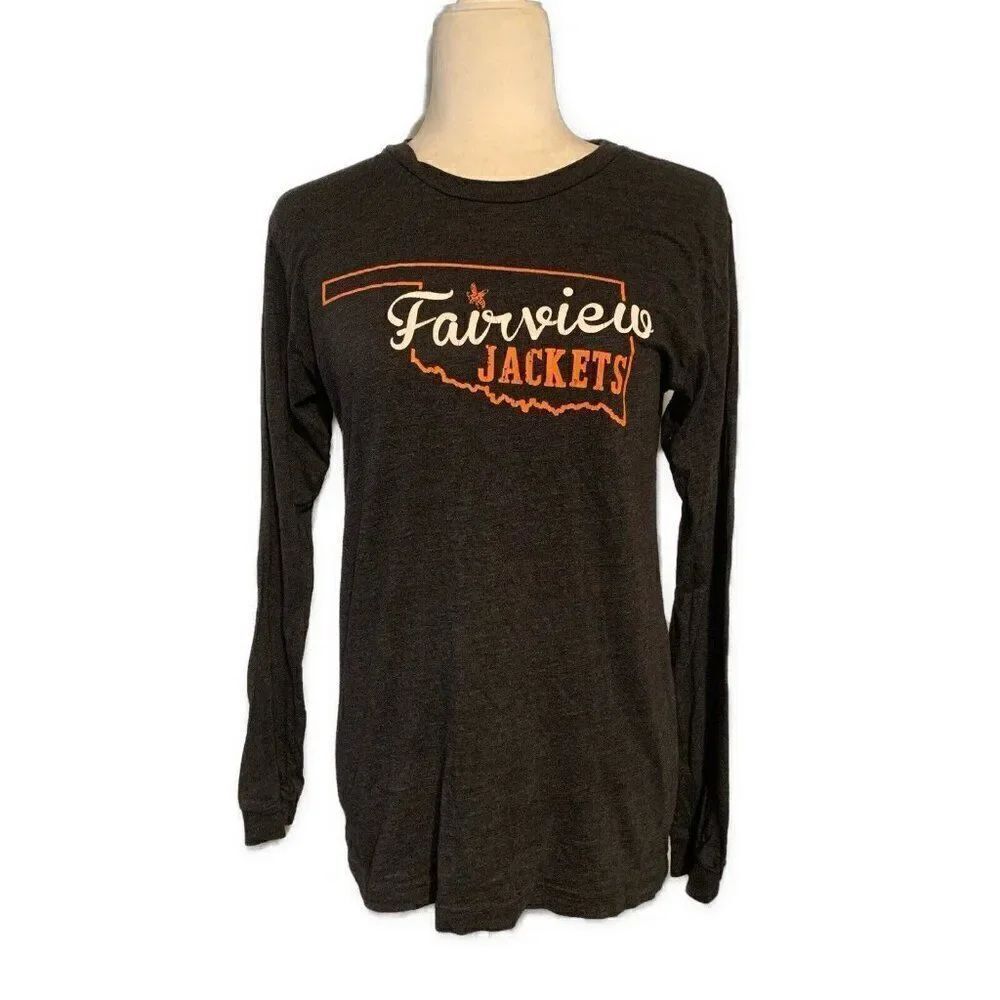 Fairview Oklahoma Hometown Womens Gray White Orange Long Sleeve T Shirt Top S